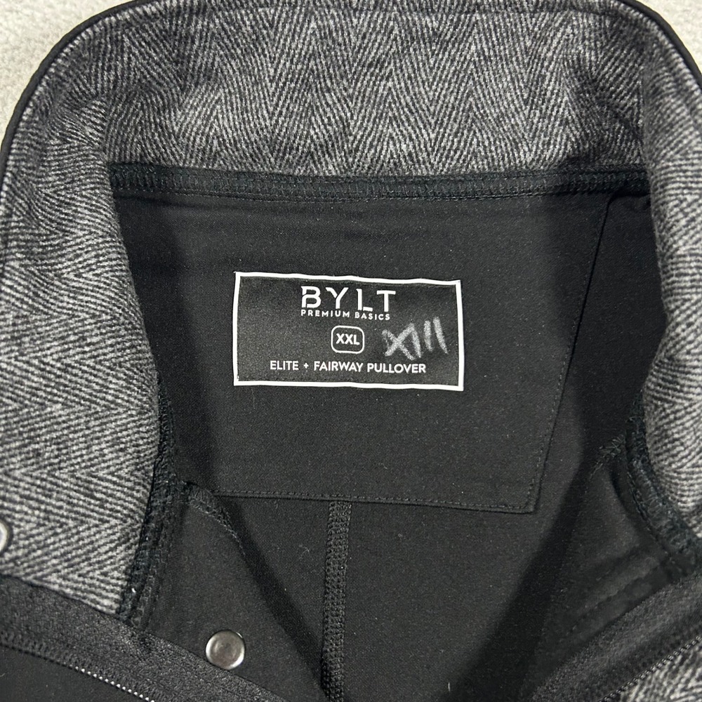 BYLT Elite Fairway Pullover Mens XXL Black Herringbone Collar Quarter Zip Snap - Picture 2 of 7